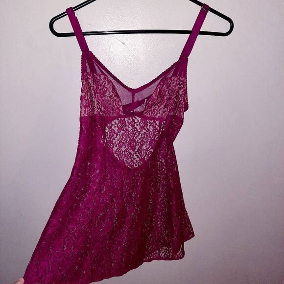Victoria's Secret Y2K Magenta Sheer Lace Lingerie Slip Dress - Picture 1 of 4